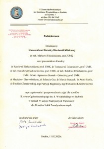 Podziękowania za organizację VI edycji Warsztatów dla Uczniów Szkół Ponadpodstawowych. Kliknij, aby powiększyć zdjęcie.